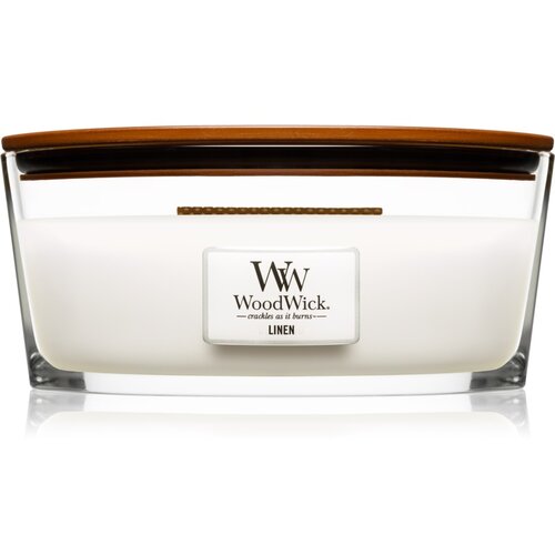 WoodWick Linen dišeča sveča z lesenim stenjem (hearthwick) 453.6 g Cene