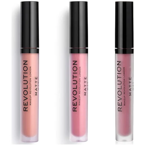 Makeup Revolution Set of 3 Matte Lip Glosses - 106 Glorified / 116 Dollho