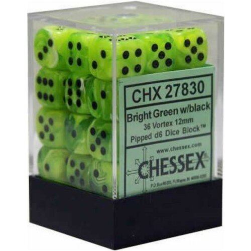 Chessex kockice - vortex - bright green & black 12mm (36) Cene