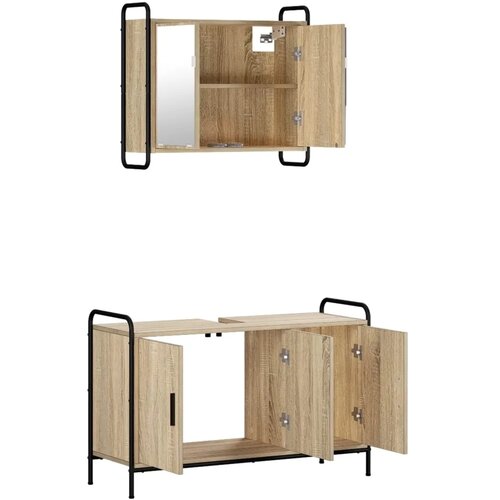  Set ormarića za kupaonicu 2 kom. Hrast sonoma 65 5 x 34 x 61 cm - Hrast sonoma Ormar s umivaonikom (3 vrata) + viseći ormar Slike