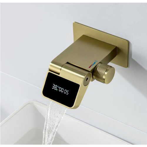 BSW1500 ELITE EDITION: Moderna zidna kupaonska slavina s preklopnim izljevom od 180&amp;deg; i prikazom temperature - Bru&amp;scaron;eno zlato Slike
