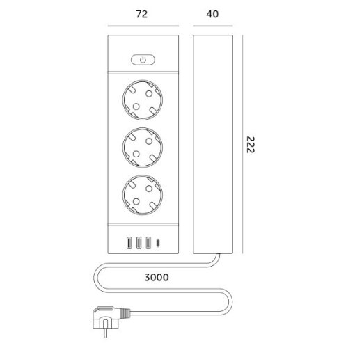  Produžni razvodnik sa prekidačem LINEA PRO 3x230V + 3xUSB-A + 1xUSB-C SCHUKO 3 m crni Slike