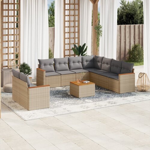 VidaXL 10-dijelni set vrtnih sofa s jastucima bež od poliratana Slike