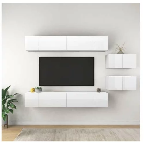  Komplet TV omaric 8-delni visok sijaj bela iverna plošča