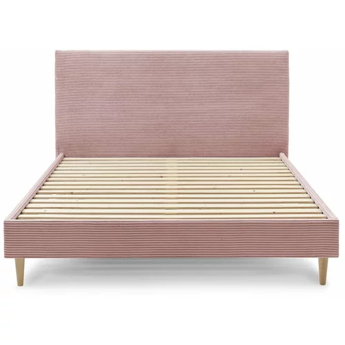 Bobochic Paris Ružičasti bračni krevet od baršuna Anja Light, 180 x 200 cm