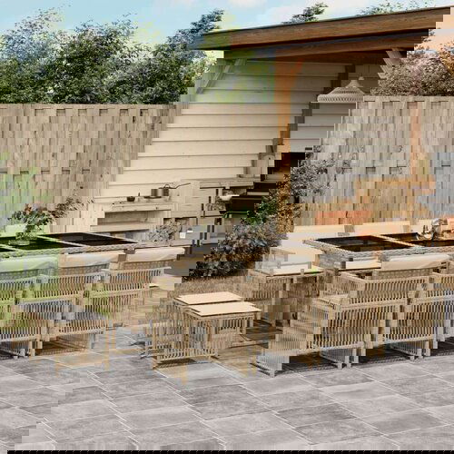  13-dijelni vrtni blagovaonski set od poliratana s jastucima bež Slike