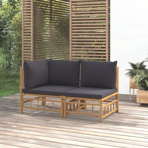 vidaXL Vrtna sedežna garnitura 2-delna temno sive blazine bambus