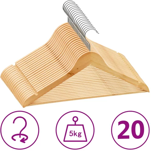  20-dijelni set vješalica za odjeću protuklizni od tvrdog drva
