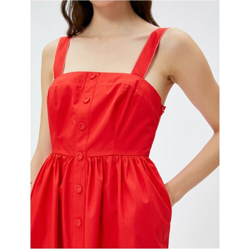 Koton Midi Length Dress Buttoned Straps Cotton Slike
