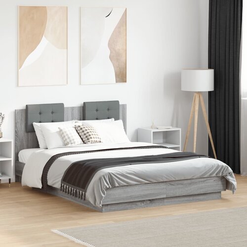 Furnova Posteljni okvir z vzglavjem siva sonoma 135x190 cm inž. les, (21936336) Slike