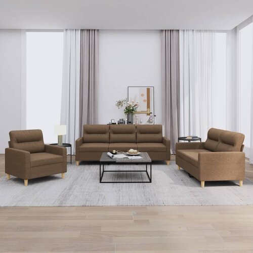  3-dijelni set sofa s jastucima smeđi od tkanine Cijene
