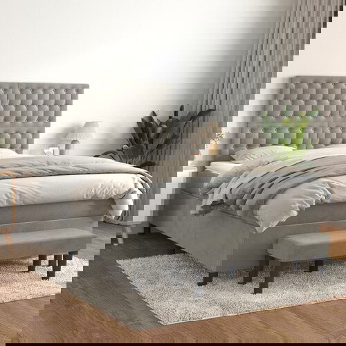 vidaXL Box spring postelja z vzmetnico svetlo siv 140x190 cm žamet Cene