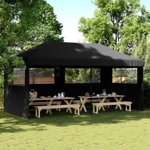 vidaXL Zložljivi pop-up šotor za zabave 3 stranice črn