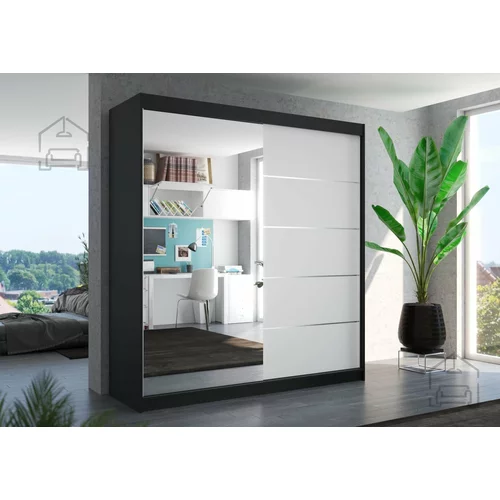 ADRK Furniture Garderobna omara z drsnimi vrati Oliver - 200 cm - črna/bela