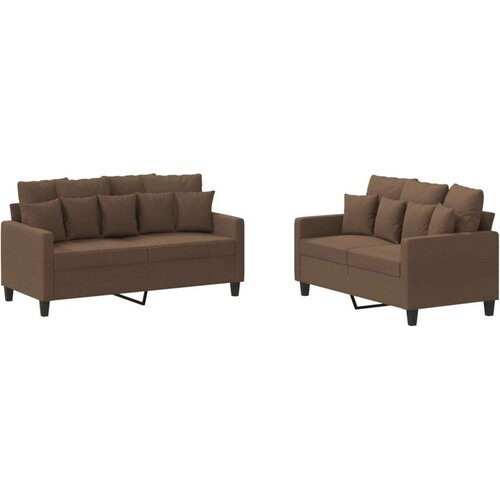  2-dijelni set sofa s jastucima smeđi od tkanine Slike
