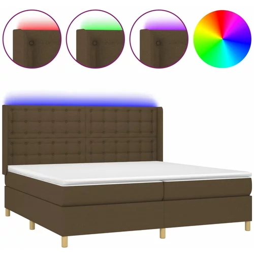 vidaXL Box spring postelja z vzmetnico LED temno rjava 200x200cm blago, (20899995)
