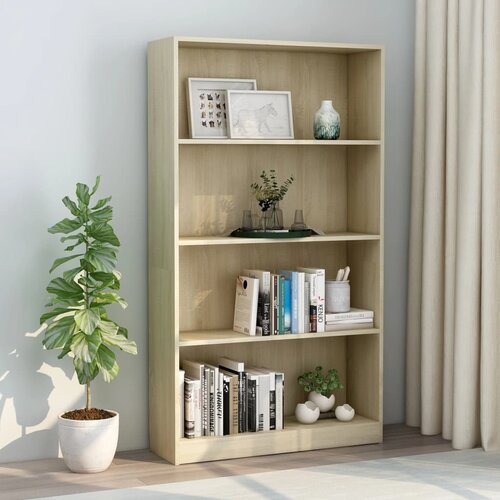 VidaXL Knjižna omara 4-nadstropna sonoma hrast 80x24x142 cm iverna pl. Slike