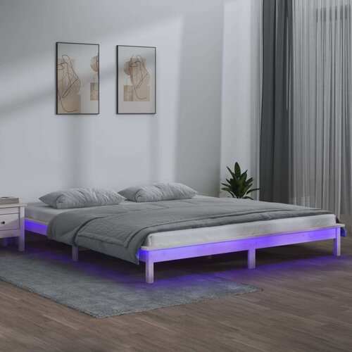  Posteljni okvir bel 200x200 cm trden les, (20778145) Slike