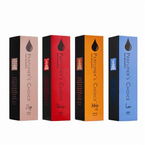 Perfumers Choice Unisex poklon set Parfem Zayn For Him, EDP, 50 ml + Mojo For Him, EDP, 50 ml + Leo For Him, EDP, 50 ml + Parfem Phoenix For Her, EDP, 50 ml Slike