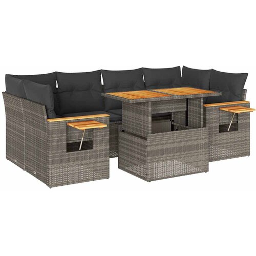 Maison Chic Seti vrtnega pohištva - Vrtna garnitura - Vrtni pohištvo set z blazinami 7-delna siv ratan/akacija, (21796012) Cene
