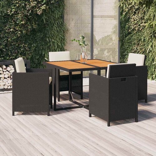  5-dijelni vrtni blagovaonski set s jastucima od poliratana crni Crna 109 cm table length Cene