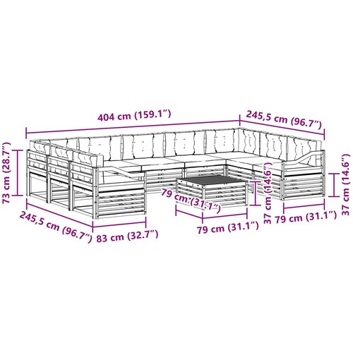  Set vanjskih sofa 10 kom. Prirodna i krem Čvrsto drvo akacije Slike