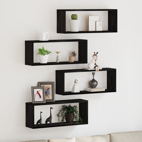 vidaXL Zidne police Set od 4 Crni hrast Inženjersko drvo 60 x 15 x 23 cm Cijene