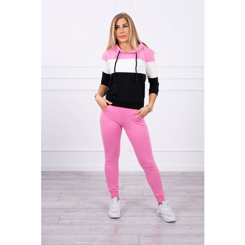 Kesi Set with colored stripes light pink+ecru Slike