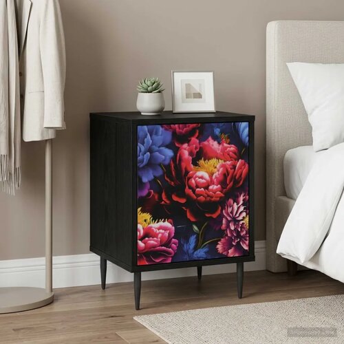  Noćni ormar KIEL Crni hrast 36 x 33 x 51 cm Konstruirano drvo - Tamni cvjetni uzorak 1 Cijene