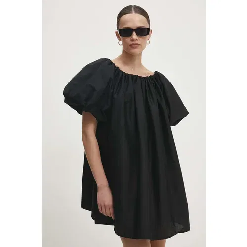 Answear Lab Pamučna haljina boja: crna, mini, širi se prema dolje