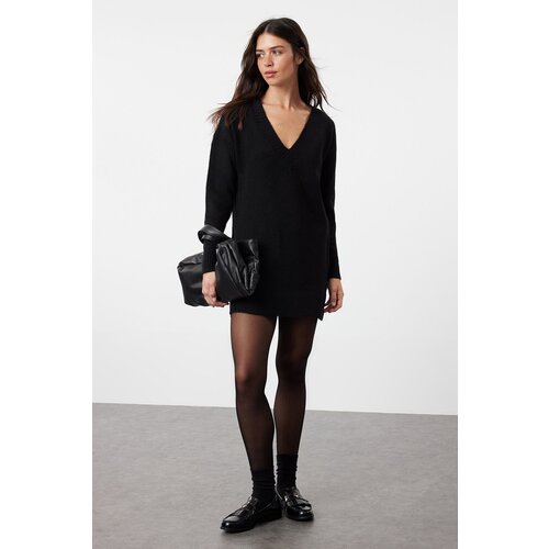 Trendyol Black Mini Knitwear Soft Textured Dress Slike