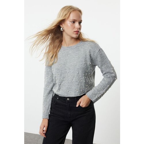 Trendyol Light Gray Crop Stone Embroidered Knitwear Sweater Cijene