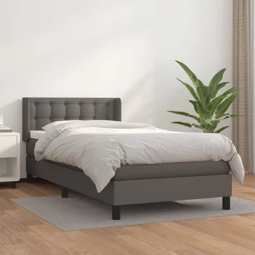 vidaXL Box spring postelja z vzmetnico siv 100x200 cm umetno usnje
