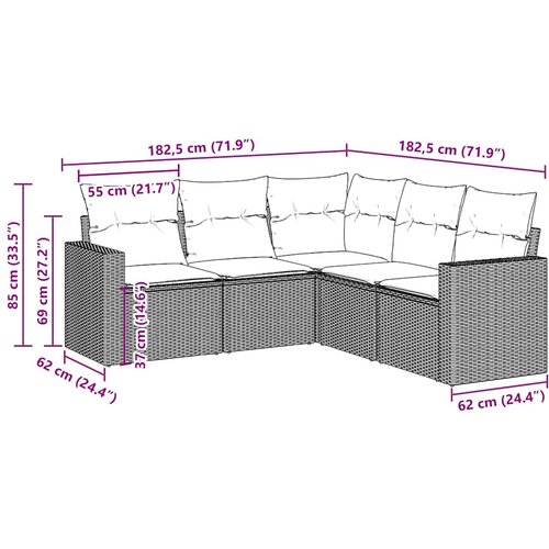  5-dijelni set vrtnih sofa s jastucima poliratan smeđi Slike