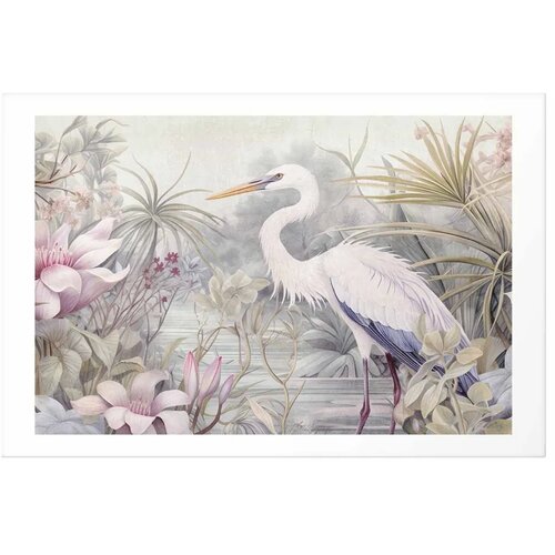  Plakat - Heron Wading in a Pond - illustration in light colors 90x60 Bez okvira s margom Slike