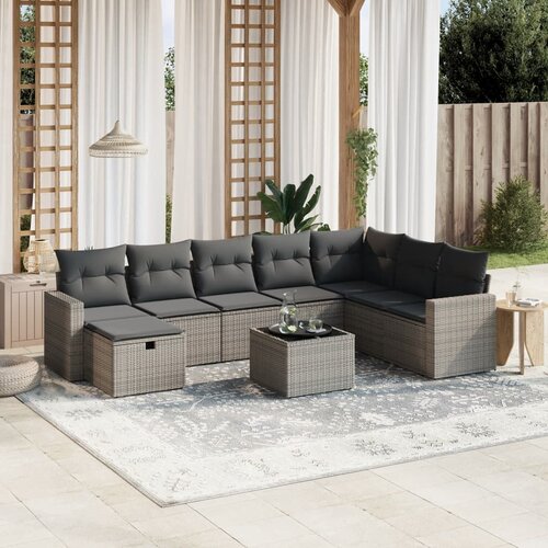vidaXL 9-dijelni set vrtnih sofa od poliratana s jastucima sivi Cene