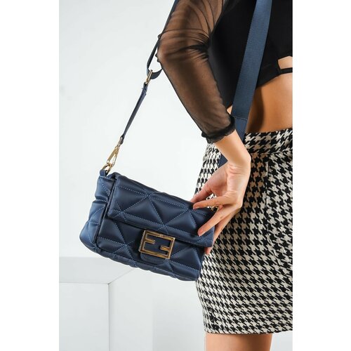 Capone Outfitters Capone Ibiza Satin Quilted Patterned Navy Blue Women's Bag Slike