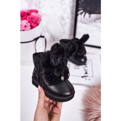 FR1 Children's Snow Boots Insulated With Fur With Ears Black Bunny Cene