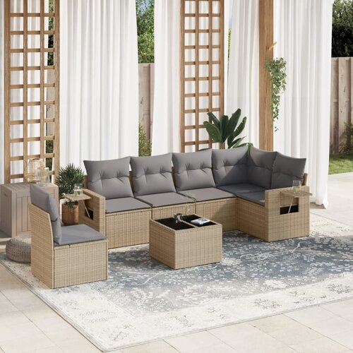 vidaXL 7-dijelni set vrtnih sofa od poliratana s jastucima bež Cijene