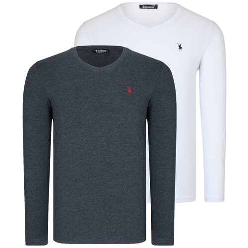 Dewberry DUAL SET T8587 V COLLAR MEN'S SWEATSHIRT-WHITE-ANTHRACITIS Cene