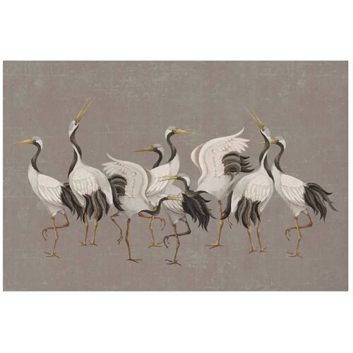  Plakat - Crane Dance - light bird silhouettes on a warm-gray textured background 30x21 Bez okvira Slike