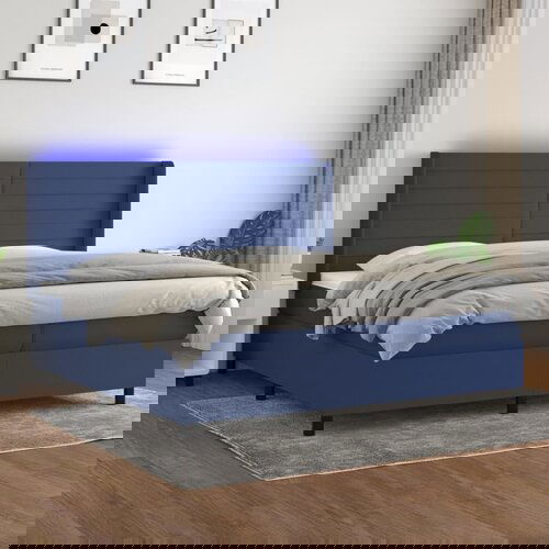  The Living Store Box spring postelja z vzmetnico LED modra 200x200 cm blago - Box Spring Postelja, (21516474) Cene