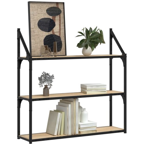  Zidna polica s 3 razine dimljenog hrasta 80x21x78,5 cm drvena Slike