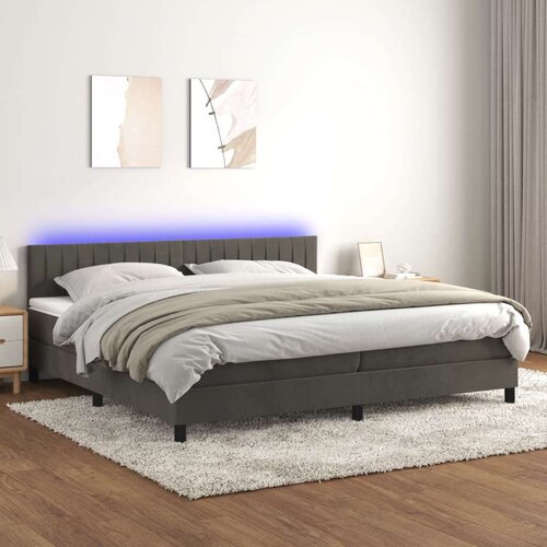 Box spring postelja z vzmetnico LED temno siva 200x200 cm žamet, (20723851) Slike