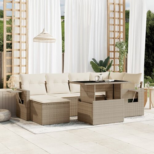vidaXL 7-dijelni set vrtnih sofa od poliratana s jastucima bež Cijene