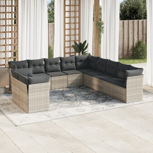vidaXL 11-dijelni set vrtnih sofa poliratan s jastucima svijetlosivi Cijene
