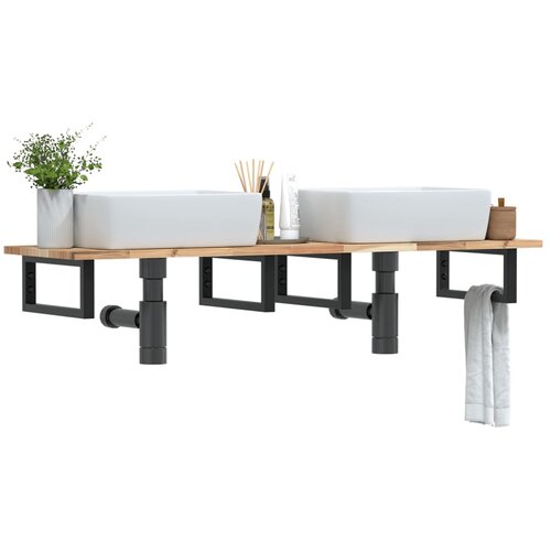  Zidna polica za umivaonik od čelika i masivnog bagremovog drva Smeđa 160 x 40 x 2 cm Slike