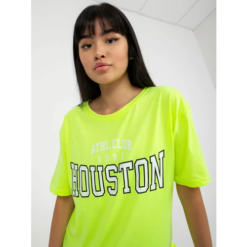 Fashion Hunters Fluo yellow loose women's T-shirt with print