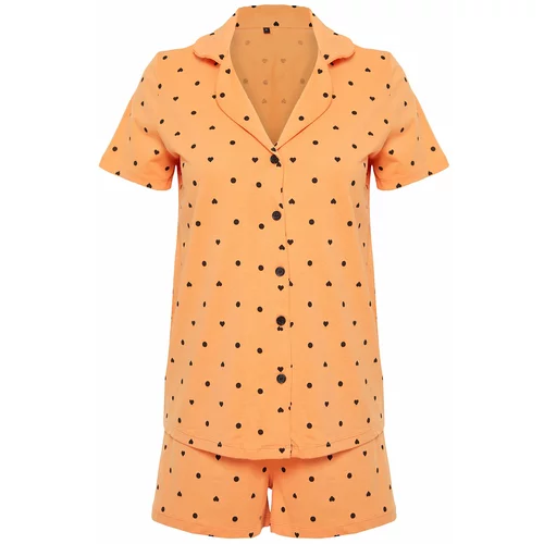 Trendyol Orange 100% Cotton Polka Dot Knitted Pajamas Set