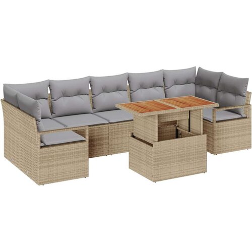  Set od 8 dijelova vrtnog kauča s jastučićima Bež Poli Ratan  2-sjedalni vrtni kauč s spremnikom i jastučićima Bež Poli Ratan Cijene
